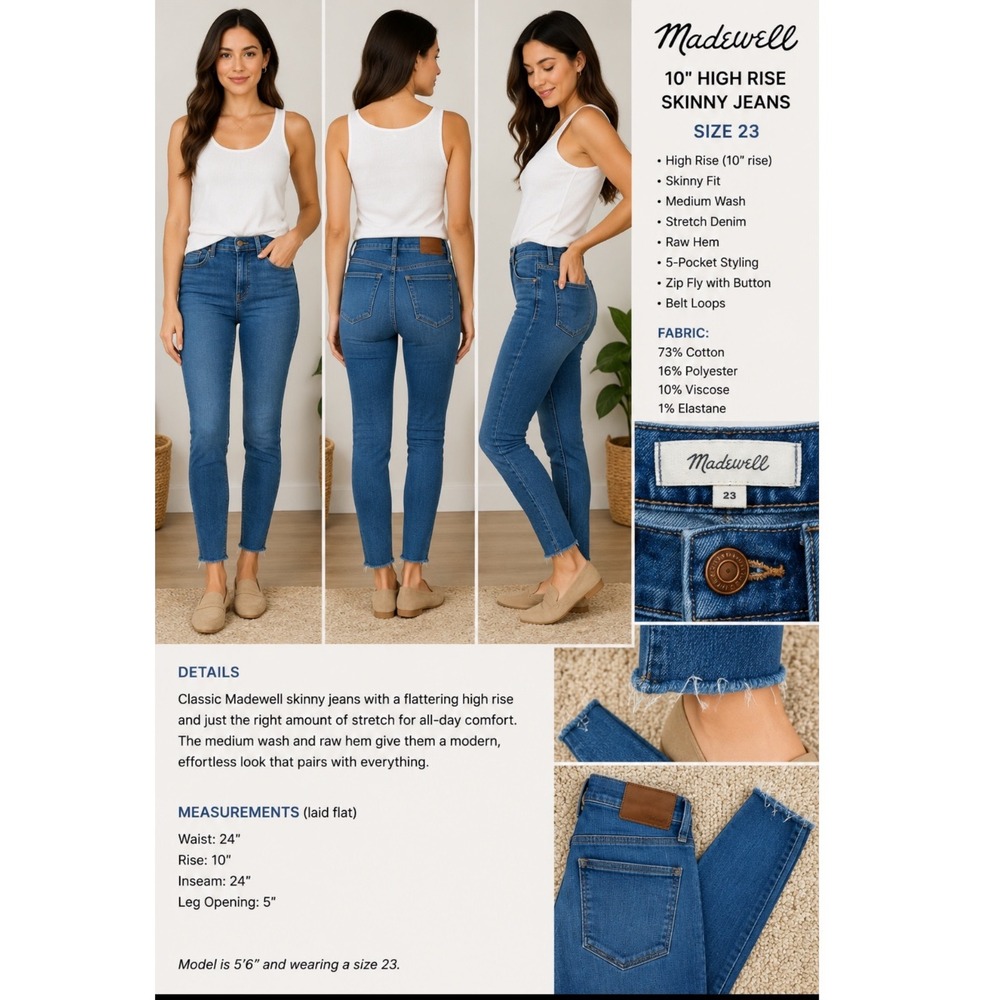 Madewell‎ 10 Roadtripper High Rise Skinny Jeans Raw Hem Medium Wash Size 23